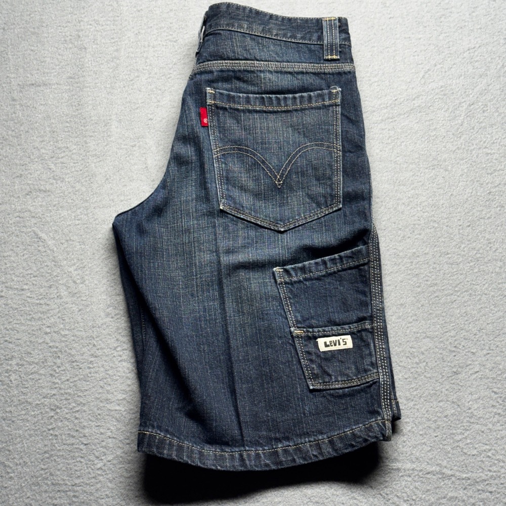 Levi's Boys Carpenter Denim Shorts Dark Wash Blue‎ Size 16 Hammer Loop Utility